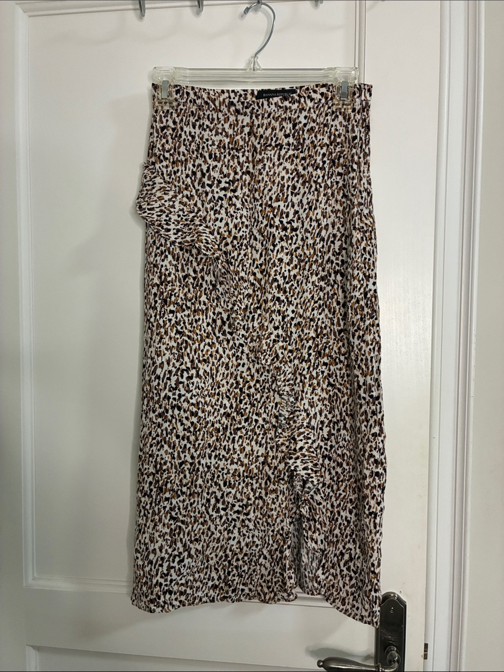 Banana Republic Leopard Print Ruffle Front Midi Skirt Size 4 👵MT